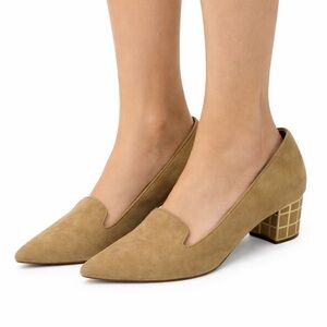 B Brian Atwood Pumps Womens 10 Karina Heels Tan Suede Embellished Pointed Toe